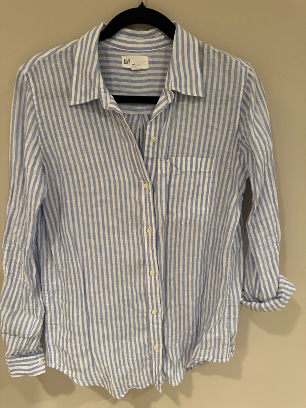 GAP Light Blue and White Vertical Stripe Linen Shirt